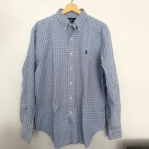 Ralph Lauren Classic Fit Blue and White Checkered Button-Down Shirt